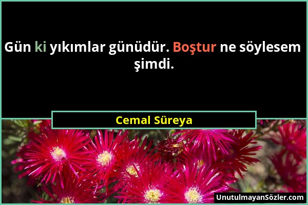 Cemal Süreya - Gün ki yıkımlar günüdür. Boştur ne söylesem şimdi....