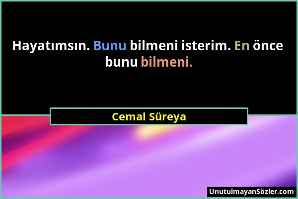 Cemal Süreya - Hayatımsın. Bunu bilmeni isterim. En önce bunu bilmeni....