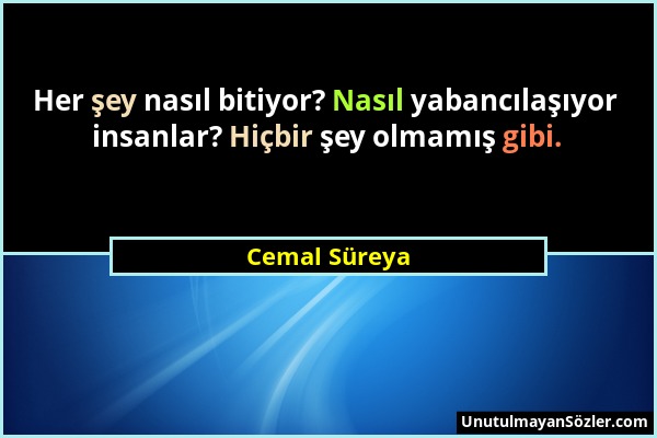 Cemal Süreya - Her şey nasıl bitiyor? Nasıl yabancılaşıyor insanlar? Hiçbir şey olmamış gibi....