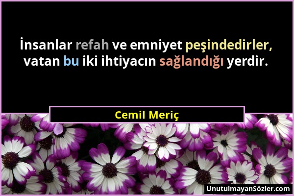 Cemil Meriç - İnsanlar refah ve emniyet peşindedirler, vatan bu iki ihtiyacın sağlandığı yerdir....