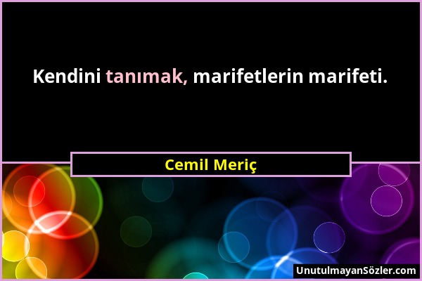 Cemil Meriç - Kendini tanımak, marifetlerin marifeti....