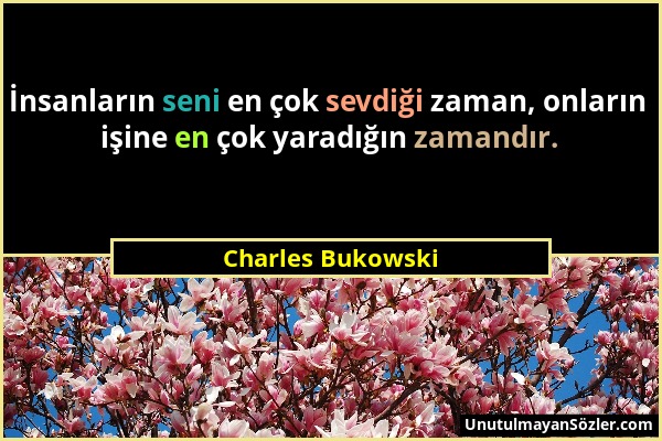 Charles Bukowski - İnsanların seni en çok sevdiği zaman, onların işine en çok yaradığın zamandır....