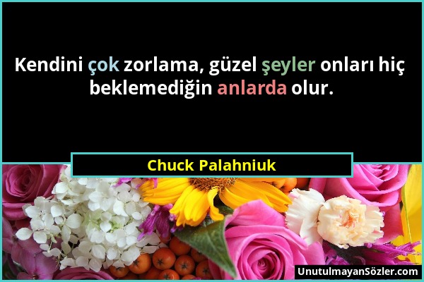 Chuck Palahniuk - Kendini çok zorlama, güzel şeyler onları hiç beklemediğin anlarda olur....