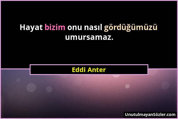 Eddi Anter - Hayat bizim onu nasıl gördüğümüzü umursamaz....