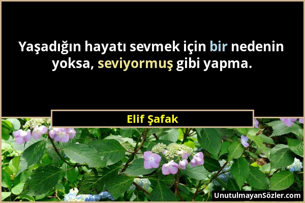 Elif Şafak - Yaşadığın hayatı sevmek için bir nedenin yoksa, seviyormuş gibi yapma....