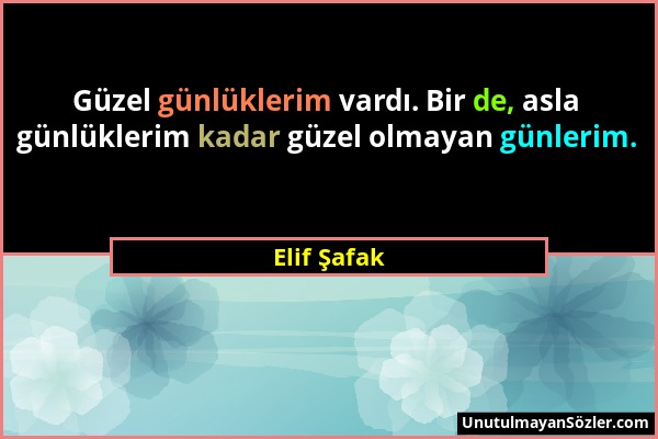 Elif Şafak - Güzel günlüklerim vardı. Bir de, asla günlüklerim kadar güzel olmayan günlerim....