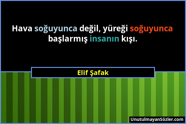 Elif Şafak - Hava soğuyunca değil, yüreği soğuyunca başlarmış insanın kışı....