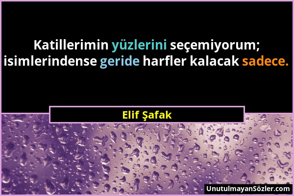 Elif Şafak - Katillerimin yüzlerini seçemiyorum; isimlerindense geride harfler kalacak sadece....