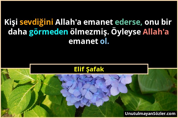 Elif Şafak - Kişi sevdiğini Allah'a emanet ederse, onu bir daha görmeden ölmezmiş. Öyleyse Allah'a emanet ol....