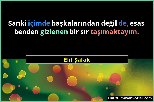 Elif Şafak - Sanki içimde başkalarından değil de, esas benden gizlenen bir sır taşımaktayım....