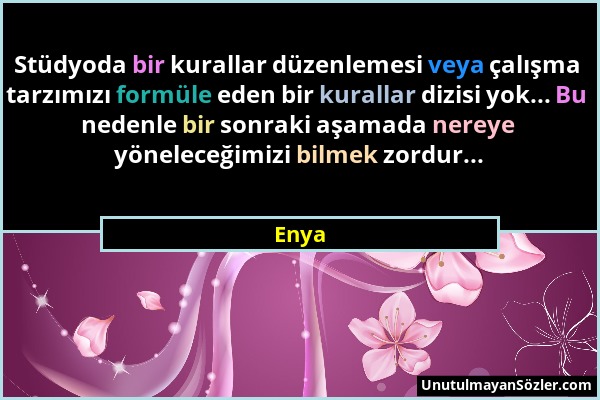 Enya - Stüdyoda bir kurallar düzenlemesi veya çalışma tarzımızı formüle eden bir kurallar dizisi yok... Bu nedenle bir sonraki aşamada nereye yönelece...