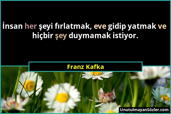 Franz Kafka - İnsan her şeyi fırlatmak, eve gidip yatmak ve hiçbir şey duymamak istiyor....