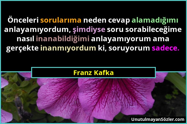 Franz Kafka - Önceleri sorularıma neden cevap alamadığımı anlayamıyordum, şimdiyse soru sorabileceğime nasıl inanabildiğimi anlayamıyorum ama gerçekte...