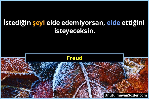 Freud - İstediğin şeyi elde edemiyorsan, elde ettiğini isteyeceksin....