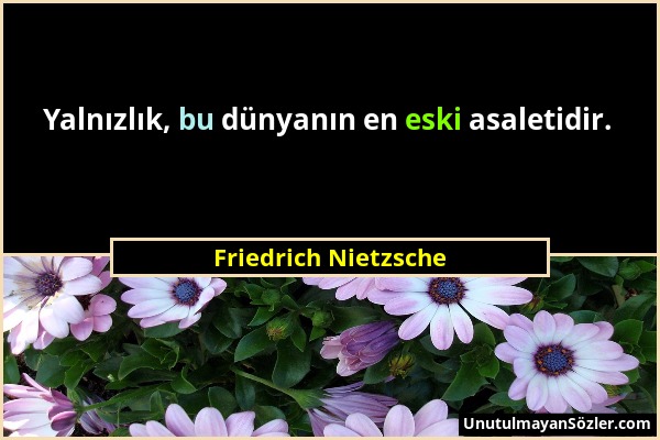 Friedrich Nietzsche - Yalnızlık, bu dünyanın en eski asaletidir....