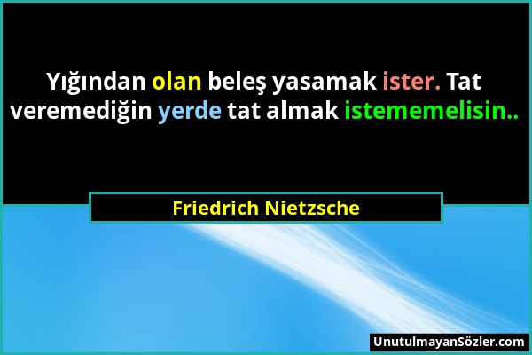 Friedrich Nietzsche - Yığından olan beleş yasamak ister. Tat veremediğin yerde tat almak istememelisin.....