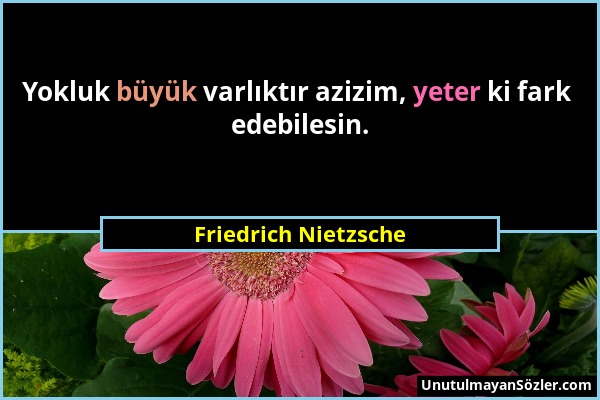 Friedrich Nietzsche - Yokluk büyük varlıktır azizim, yeter ki fark edebilesin....