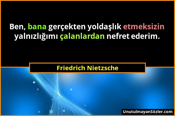 Friedrich Nietzsche - Ben, bana gerçekten yoldaşlık etmeksizin yalnızlığımı çalanlardan nefret ederim....