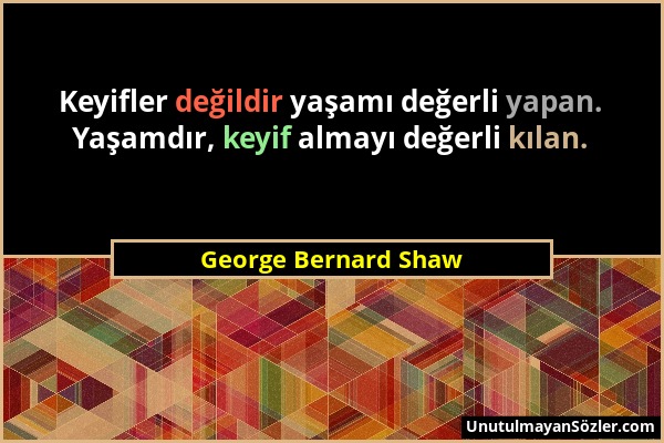 George Bernard Shaw - Keyifler değildir yaşamı değerli yapan. Yaşamdır, keyif almayı değerli kılan....