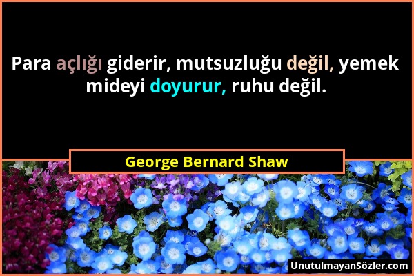 George Bernard Shaw - Para açlığı giderir, mutsuzluğu değil, yemek mideyi doyurur, ruhu değil....