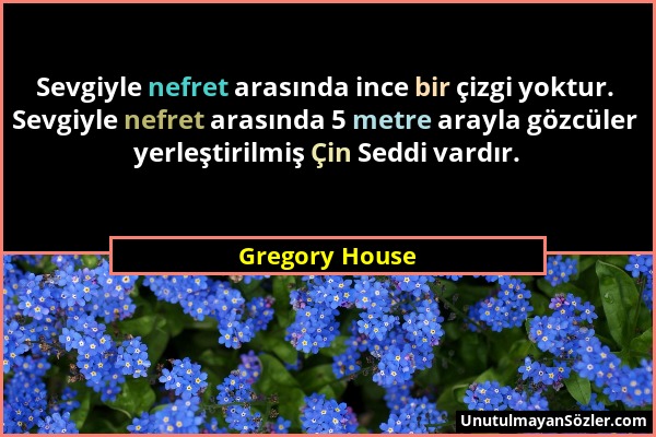 Gregory House - Sevgiyle nefret arasında ince bir çizgi yoktur. Sevgiyle nefret arasında 5 metre arayla gözcüler yerleştirilmiş Çin Seddi vardır....