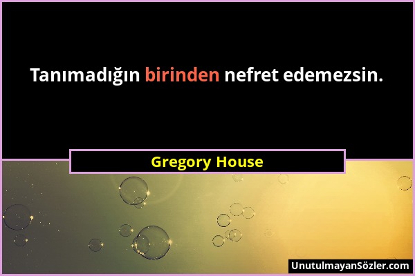 Gregory House - Tanımadığın birinden nefret edemezsin....