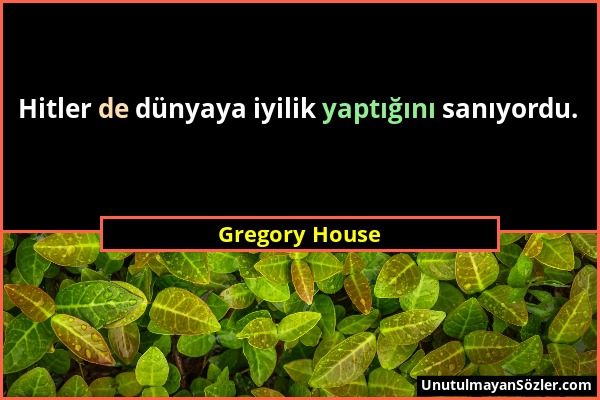 Gregory House - Hitler de dünyaya iyilik yaptığını sanıyordu....