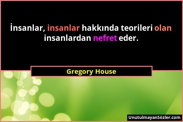 Gregory House - İnsanlar, insanlar hakkında teorileri olan insanlardan nefret eder....