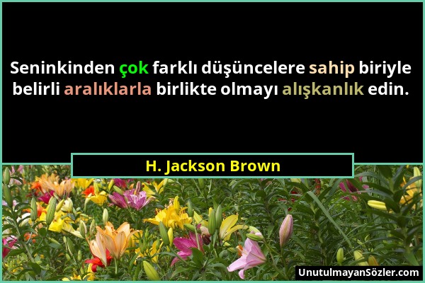 H. Jackson Brown - Seninkinden çok farklı düşüncelere sahip biriyle belirli aralıklarla birlikte olmayı alışkanlık edin....