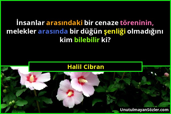 Halil Cibran - İnsanlar arasındaki bir cenaze töreninin, melekler arasında bir düğün şenliği olmadığını kim bilebilir ki?...