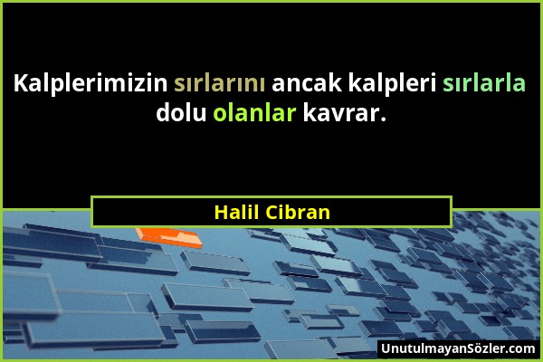 Halil Cibran - Kalplerimizin sırlarını ancak kalpleri sırlarla dolu olanlar kavrar....