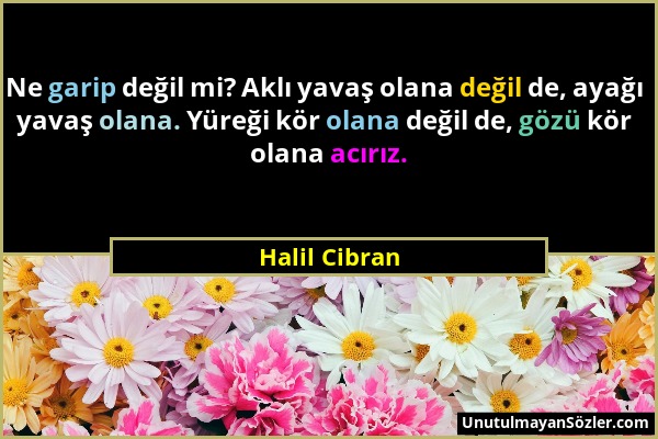 Halil Cibran - Ne garip değil mi? Aklı yavaş olana değil de, ayağı yavaş olana. Yüreği kör olana değil de, gözü kör olana acırız....