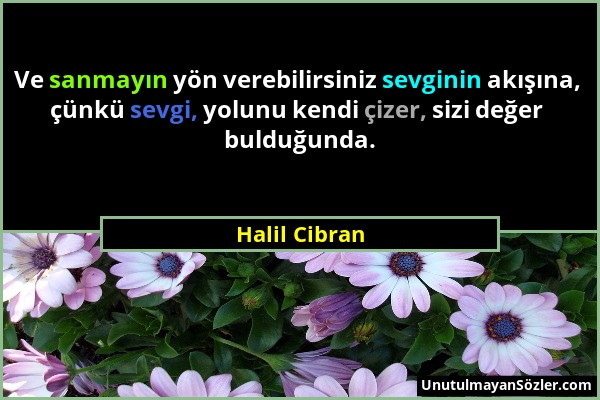 Halil Cibran - Ve sanmayın yön verebilirsiniz sevginin akışına, çünkü sevgi, yolunu kendi çizer, sizi değer bulduğunda....