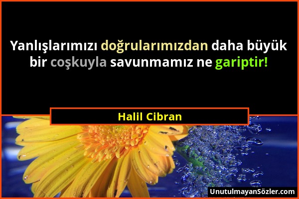 Halil Cibran - Yanlışlarımızı doğrularımızdan daha büyük bir coşkuyla savunmamız ne gariptir!...