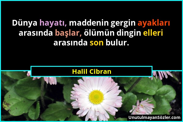 Halil Cibran - Dünya hayatı, maddenin gergin ayakları arasında başlar, ölümün dingin elleri arasında son bulur....