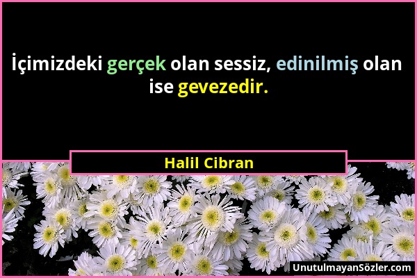 Halil Cibran - İçimizdeki gerçek olan sessiz, edinilmiş olan ise gevezedir....