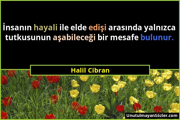 Halil Cibran - İnsanın hayali ile elde edişi arasında yalnızca tutkusunun aşabileceği bir mesafe bulunur....