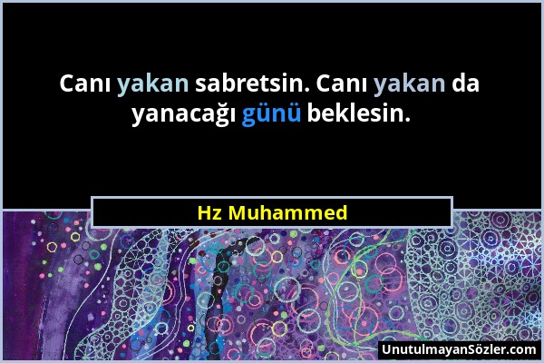 Hz Muhammed - Canı yakan sabretsin. Canı yakan da yanacağı günü beklesin....