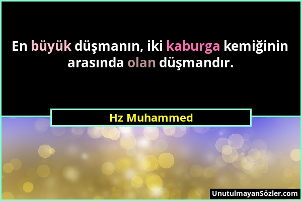 Hz Muhammed - En büyük düşmanın, iki kaburga kemiğinin arasında olan düşmandır....