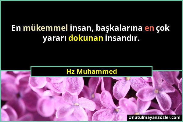 Hz Muhammed - En mükemmel insan, başkalarına en çok yararı dokunan insandır....