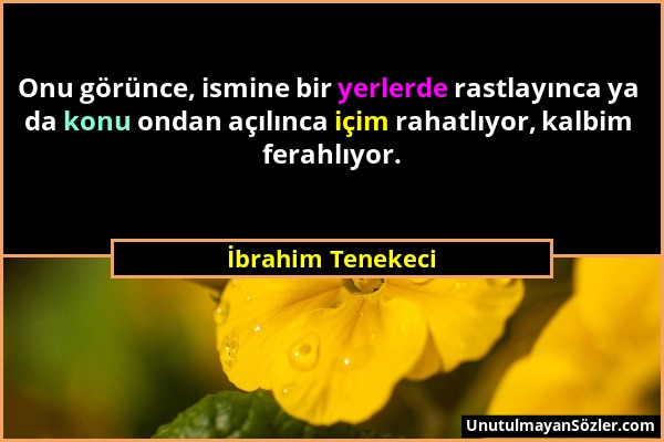 İbrahim Tenekeci - Onu görünce, ismine bir yerlerde rastlayınca ya da konu ondan açılınca içim rahatlıyor, kalbim ferahlıyor....