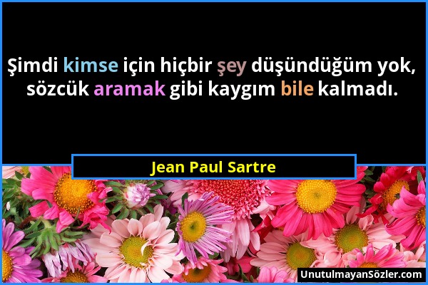 Jean Paul Sartre - Şimdi kimse için hiçbir şey düşündüğüm yok, sözcük aramak gibi kaygım bile kalmadı....