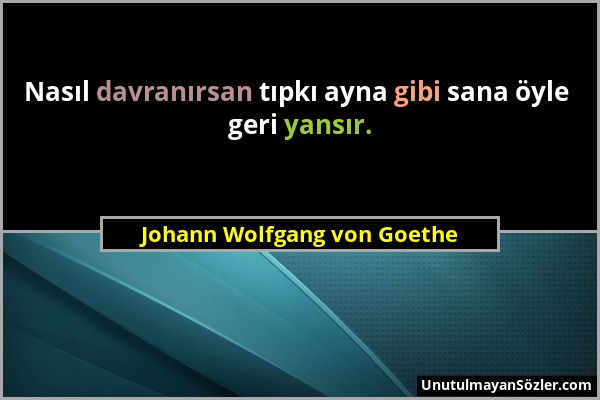 Johann Wolfgang von Goethe - Nasıl davranırsan tıpkı ayna gibi sana öyle geri yansır....