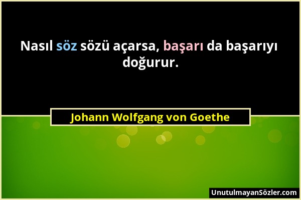 Johann Wolfgang von Goethe - Nasıl söz sözü açarsa, başarı da başarıyı doğurur....