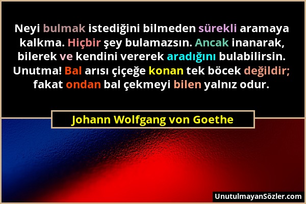 Johann Wolfgang von Goethe - Neyi bulmak istediğini bilmeden sürekli aramaya kalkma. Hiçbir şey bulamazsın. Ancak inanarak, bilerek ve kendini vererek...