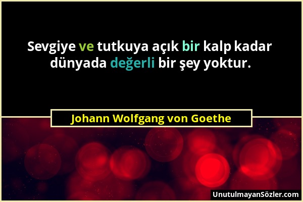 Johann Wolfgang von Goethe - Sevgiye ve tutkuya açık bir kalp kadar dünyada değerli bir şey yoktur....