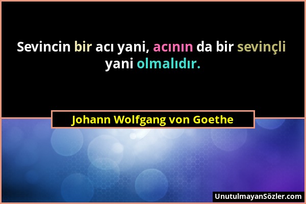 Johann Wolfgang von Goethe - Sevincin bir acı yani, acının da bir sevinçli yani olmalıdır....