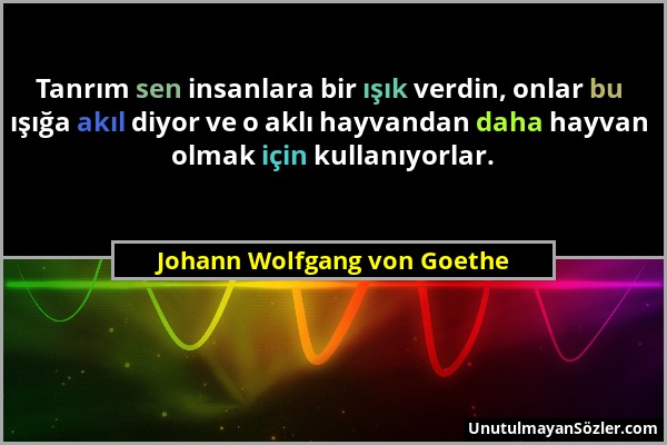 Johann Wolfgang von Goethe - Tanrım sen insanlara bir ışık verdin, onlar bu ışığa akıl diyor ve o aklı hayvandan daha hayvan olmak için kullanıyorlar....