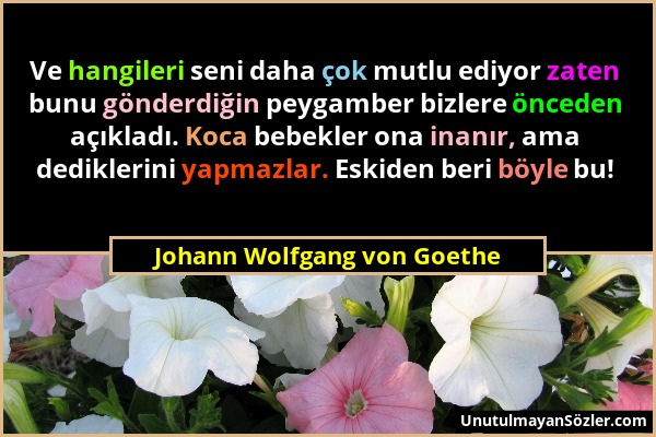 Johann Wolfgang von Goethe - Ve hangileri seni daha çok mutlu ediyor zaten bunu gönderdiğin peygamber bizlere önceden açıkladı. Koca bebekler ona inan...