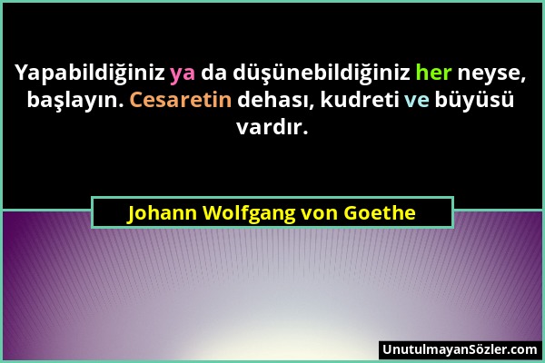 Johann Wolfgang von Goethe - Yapabildiğiniz ya da düşünebildiğiniz her neyse, başlayın. Cesaretin dehası, kudreti ve büyüsü vardır....